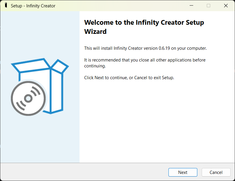 Installer first page screenshot